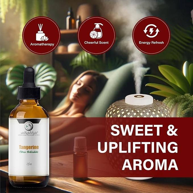 Tangerine Essential Oil, Citrus Reticulata, Cold Pressed Citrus Peel Oil, Sweet Citrus Aroma for Aromatherapy, Diffuser, Massage, Skin Care, Natural Fragrance Oil for Blends – 2 Fl oz