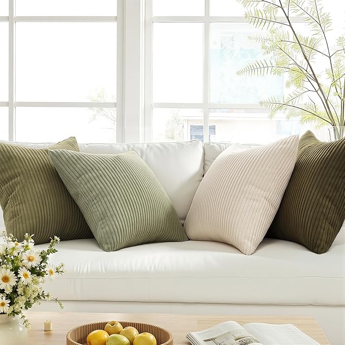 Topfinel 20x20 Pillow Covers Set of 4 Mordern Nordic Green White Throw Pillow Cover Soft Corduroy Cushion Cases Spring Home Decor for Couch Bed Sofa Living Room Forest Green