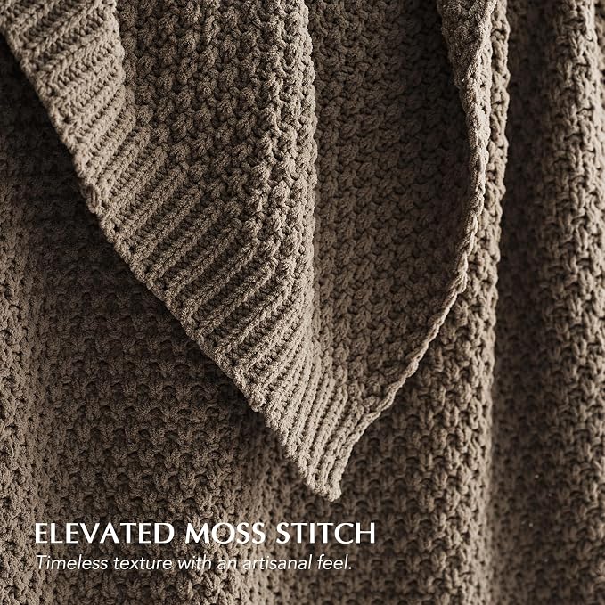 EVERGRACEHOME Chunky Chenille Knit Throw Blanket, 50 x 60, Mocha Brown | Sculpted Moss Stitch, Chic Modern Farmhouse, All-Season Warmth, OEKO-TEX® Certified, Elegant Blanket for Couch, Bed, Sofa