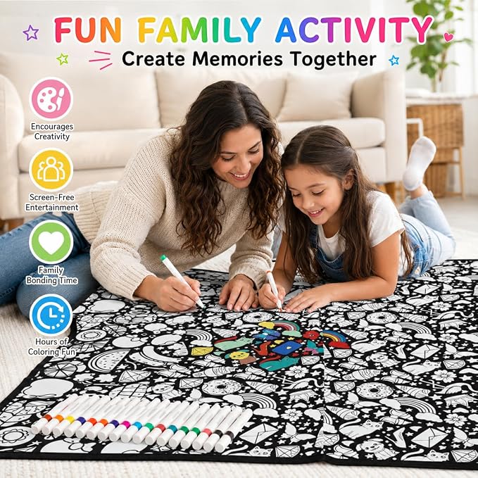 VEELU DIY Rainbow Coloring Blankets with 24 Colors Markers for Adults | Custom Color In Your Own Blankets With 24 Colors Markers, Snuggle Color Sketch Washable Blankets Kit Home Decor
