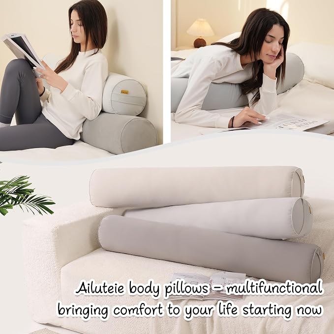 Body Pillow for Adults,Long Round Pillow,Big Cylindrical Pillow,Large Full Bolster Pillows for Side Sleepers (Silver Gray, 47.24"*7.87")