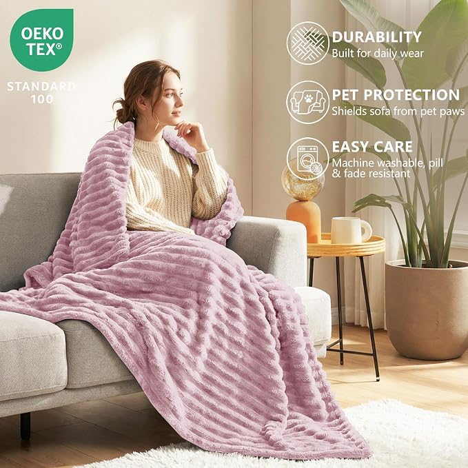 HIMEET Dusty Pink King Blanket for Bed, 300GSM Ribbed Fleece, 108 x 90 in | Ultra Soft Flannel, All-Season Lightweight Warmth, Generous Bed Coverage & Home Decor, Gift for Men & Women, Machine Washable