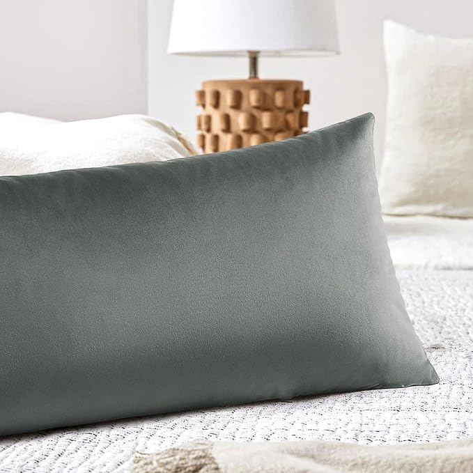 Artscope Luxury Velvet Lumbar Pillow Cover Super Soft Decorative Rectangle Throw Pillow Covers Case Cushion Covers for Sofa Couch Bedroom Car Decor 14x36 Inch Dark Grey