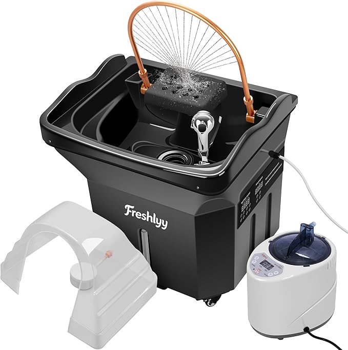 Freshlyy Relaxation Head Spa Equipment with 60L Water Tank, Steam,Warm Steam and Hair Wash Sink for Scalp Care (Black)