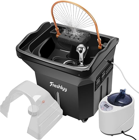 Freshlyy Relaxation Head Spa Equipment with 60L Water Tank, Steam,Warm Steam and Hair Wash Sink for Scalp Care (Black)