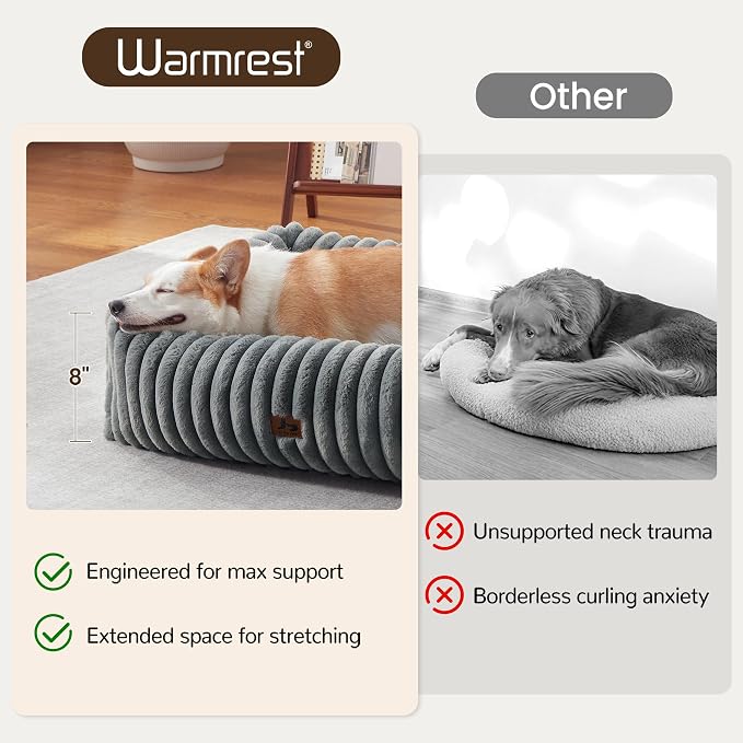 Washable Dog Bed Small Medium Size Dog, Rectangle Orthopedic Pet Bed for Car and Indoor,Fluffy Memory Foam Dog Beds with Anti-Slip Bottom, Grey (25x21x7 inches)