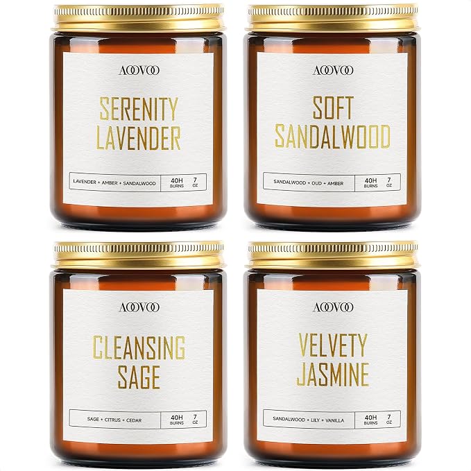 AOOVOO Candle Set - 4PC Scented Candles, 28 oz Soy Candles, Soy Candle for Home Scented, Lavender/Sandalwood/Jasmine/Sage