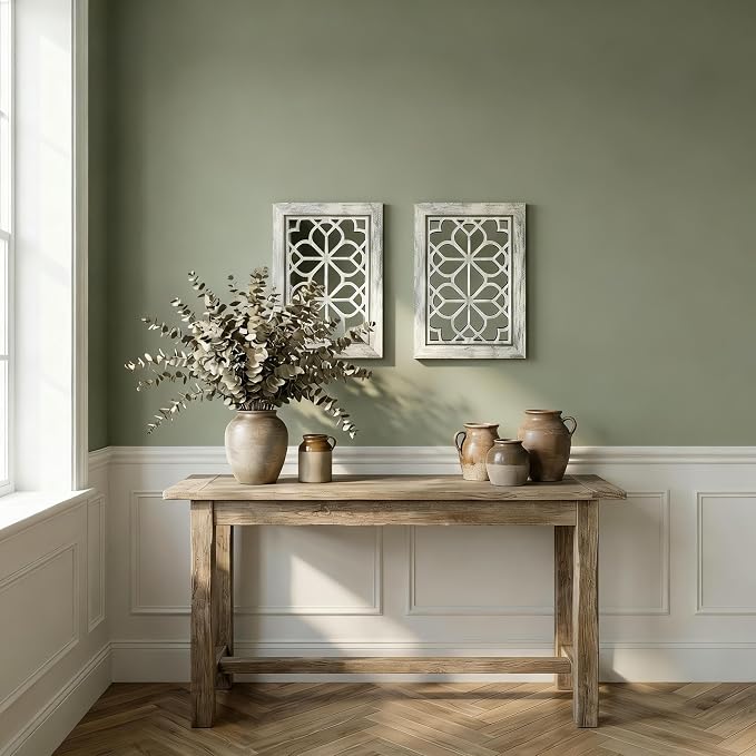 Set of 2 11x15 Inch Rectangular Shatterproof Grey Decorative Wall Mirrors, Boho Farmhouse Rustic Vintage Accent Mirrors for Living Room Bedroom Entryway & Home Decor