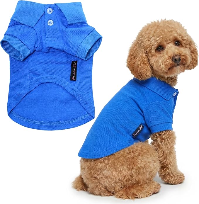 Parisian Pet Dog Polo Shirt – Classic Blue Cotton Pet Apparel with Collar & Buttons - Soft Breathable Puppy T-Shirt - Cute Dog Clothes - Ideal Summer Clothes for Large Dogs - Shirts for Dogs Boy