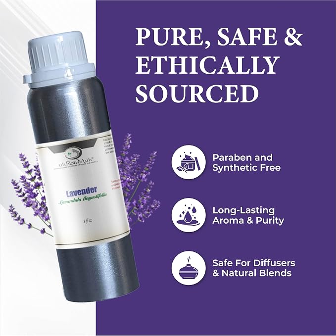 Organic Lavender Essential Oil - Steam Distilled Lavandula Angustifolia, Flower Oil, Premium Floral Aroma Middle Note Oil for Aromatherapy, Skincare, Haircare and DIY Cosmetic Formulations - 8 Fl oz