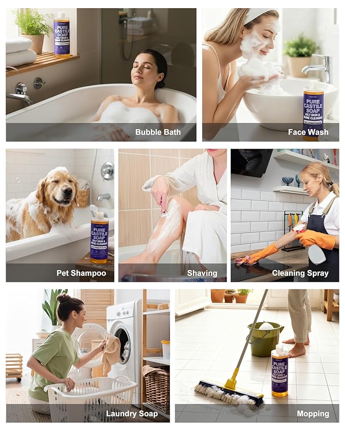 Pure Castile Soap Liquid Lavender 33.8 fl oz – Natural & Vegan Body Wash for Oily & Sensitive Skin, Hard Water Friendly Bath Soap Liquid for Body,Face, Laundry Soap & Home Cleaning 1L