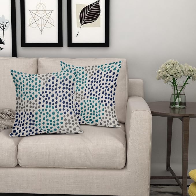Navy Blue Teal Pillow Covers 16x16 Set of 2 Boho Design Polka Dot Throw Pillows Modern Art Trendy Print Decorative Outdoor Pillowcase Square Cushion Cover Linen Pillow Case for Home Sofa Couch Bed