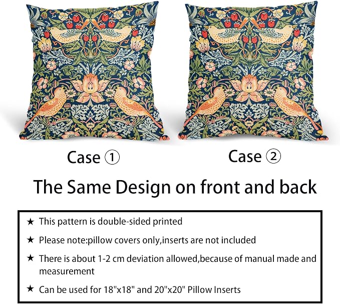 Chinoiserie Blue Sage Green Teal Pimpernel Pillow Covers 16X16 in Set of 2 Colorful Floral Bird Red Strawberry Pillow Cases Vintage Flower Throw Pillowcases Home Decor for Couch Patio Sofa Porch