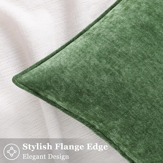 decorUhome Chenille Moss Green Velvet Throw Pillow Covers 18x18 Set of 2 | Fall Soft Couch Decorative Modern Farmhouse Pillow Cases with Elegant Design for Sofa Bed Living Room Home Decor