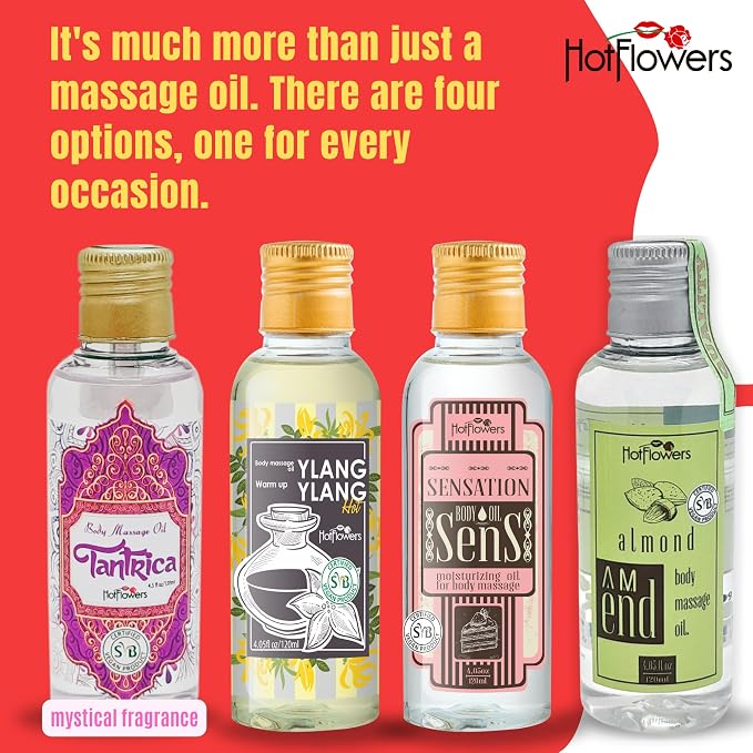 HOT FLOWERS Sens Sensations Body Massage Oil for Moisturizer and Nourish the Skin – Women and Couples - 4.5 fl oz