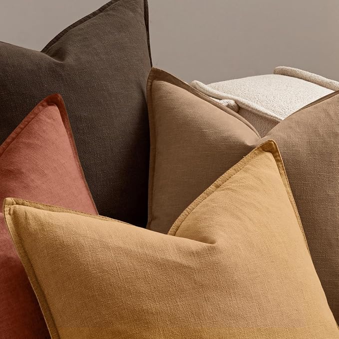 MIULEE Orange Boho Linen Decorative Pillow Covers 18x18 Inch Pack of 4 | Natural Fall Throw Pillow Covers, Soft Farmhouse Couch Pillowcases, Modern Decor for Living Room Bed Sofa