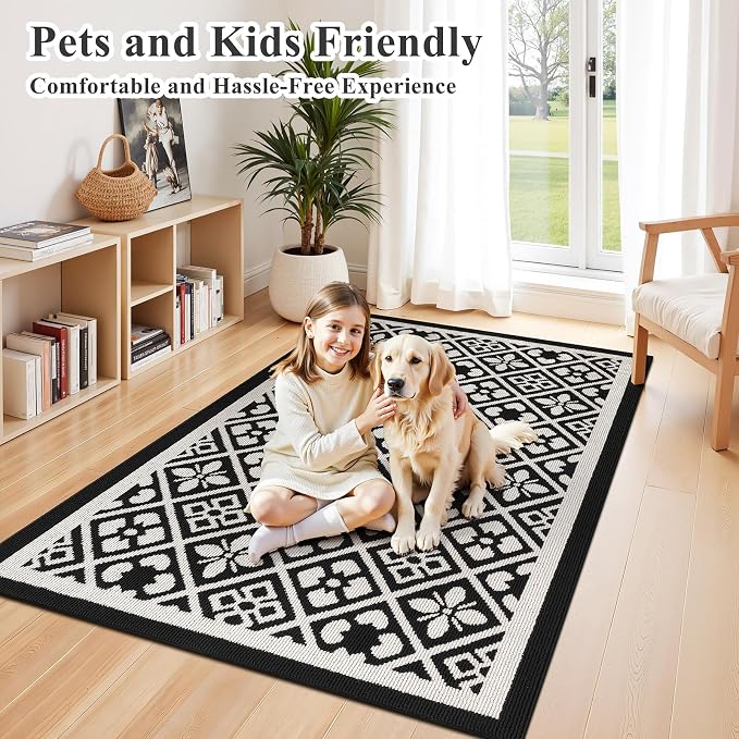 Ileading Large Indoor Door Mat 4x6t Absorbent Dog Mats for Muddy Paws,Machine Washable Living Room Area Rug with Non-Slip Rubber Backing Low-Profile Inside Carpet for Hallway,Kitchen(Black)