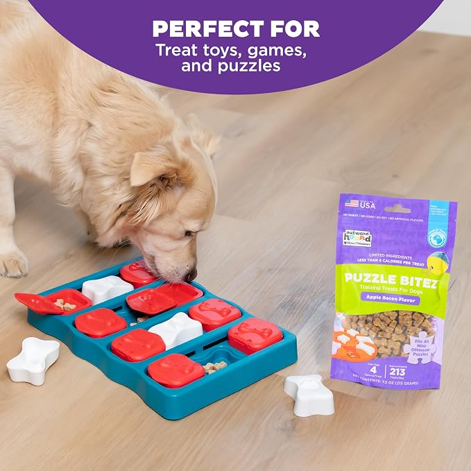 Outward Hound Nina Ottosson Puzzle Bitez Dog Treats, Apple Bacon, 7.5 oz | USA Made, Healthy Bite-Sized Treats for Training Reward & Interactive Puzzle Toys, No Artificial Additives, Dogs & Puppies