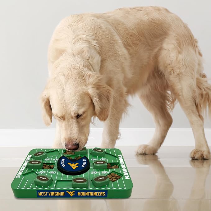 Pets First NCAA WEST Virginia Large Puzzle Toy, New Size, Interactive Dog Treat & Slow Feeding Toy