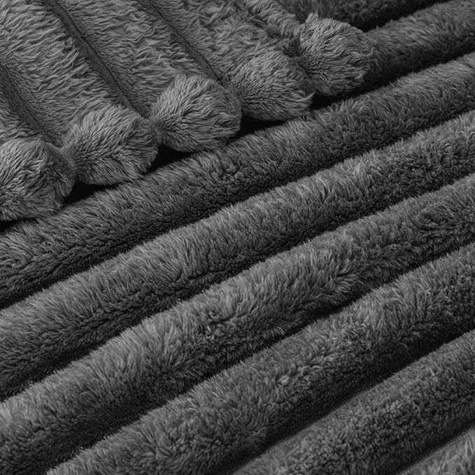 Exclusivo Mezcla Striped Queen Size Fleece Blanket for Bed, Couch, 90"x90" | Soft Breathable Cozy Bed Blankets, Lightweight Plush Fluffy Fuzzy Jacquard Decorative Blankets