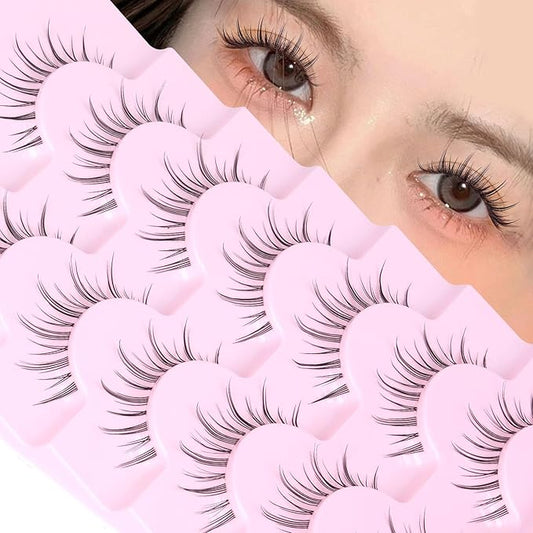 EYDEVRO Natural Look Anime Lashes with Clear Band - Moonlight - Ultra-thin Clear Band - Ideal for Various Occasions - Pair - Faux Mink - Adhesive Mount - Black