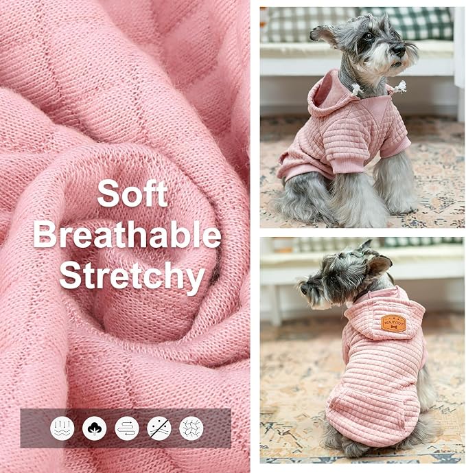 BEAUTYZOO Small Dog Hoodie Sweater with Pockets, Dog Clothes for Small Medium Dogs Boy Girl, Waffle-like Laminated Cotton Pet Coats with Hat and Leash Hole, All Weather Coat for Puppy Doggie Chihuahua | Warm Dog Sweatshirt with Pocket & Leash Hole,Pull...