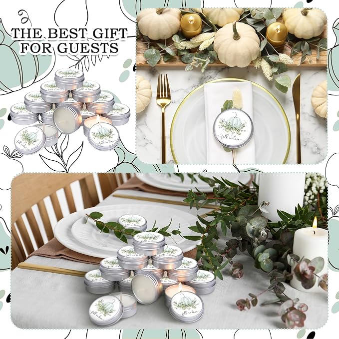 MTLEE 50 Pcs Fall in Love Wedding Candles Gift Favors for Guests 1 oz Blue Pumpkin Lavender Scented Soy Wax Aromatherapy Candle Favors for Fall Bridal Shower Rustic Wedding Party Guests