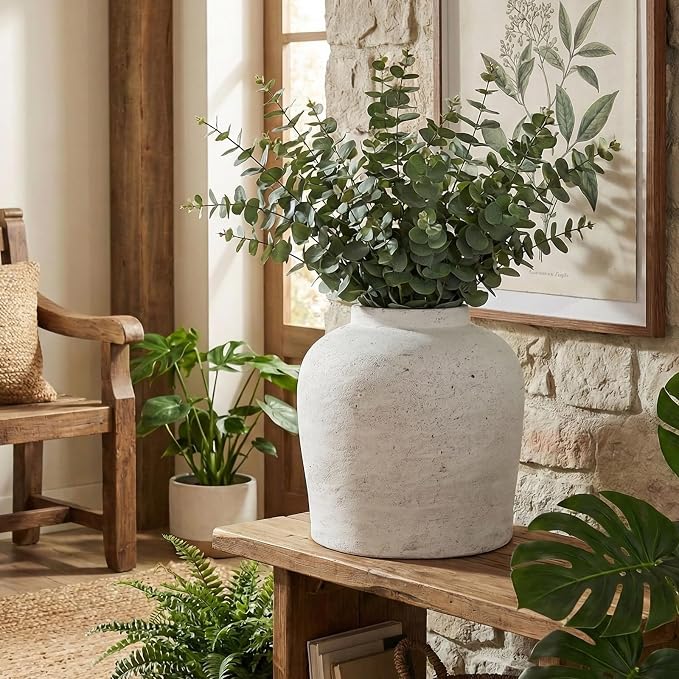 11.02" White Round Ceramic Vase, Modern Table Decor for Living Room Bedroom, Housewarming Gift