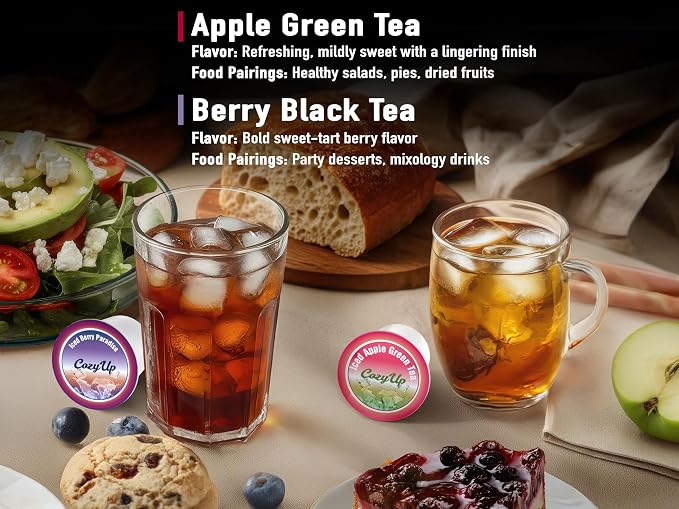 Cozy Up Iced Sweet Fruit Tea Variety Pack, 36 Count - Compatible with Keurig Brewers, Includes Berry Paradise,Peach,Passion,Lemon,Peach Oolong & Apple Green Tea - Single Serve Pods for Brew Over Ice