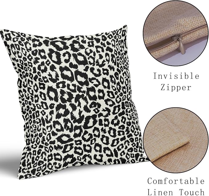 Black White Leopard Print Pillow Covers 22x22 Inch Set of 2 Cheetah Animal Spots Decorative Pillow Cases Preppy Chinoiserie Linen Cushion Case Farmhouse Home Decor for Sofa Couch Porch Outdoor