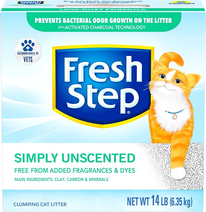 Fresh Step Cat Litter, Unscented, Odor Control | Clumping Formula | Activated Charcoal | 14 lb | Pack of 2