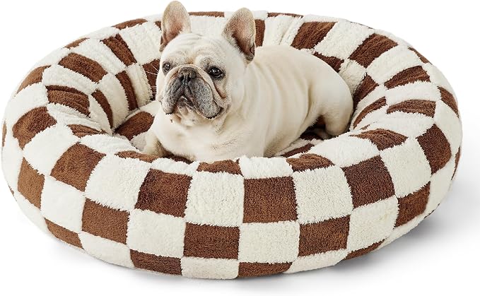 Lesure Shown on TV Jacquard Donut Dog Beds Medium Sized Dog,Brown 30x30x8in | Orthopedic Calming Pet Bed Sofa, Original Design Pattern,Washable Cover,Cute Home Decor as Gift for Pet,Anti Slip Bottom