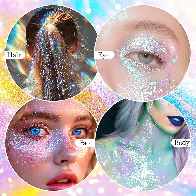 DAGEDA Silver Body Glitter Stick,Sparkly Face Glitter Makeup,Holographic Hair Glitters Mermaid Makeup Rave Outfits for Women, Shimmer Face Paint Stick Singer Concert Accessories
