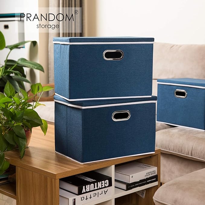 Large Collapsible Storage Bins with Lids [5-Pack] Fabric Foldable Storage Boxes Organizer Containers Baskets Cube with Cover for Home Bedroom Closet Office Royal Blue(17.7x11.8x11.8)