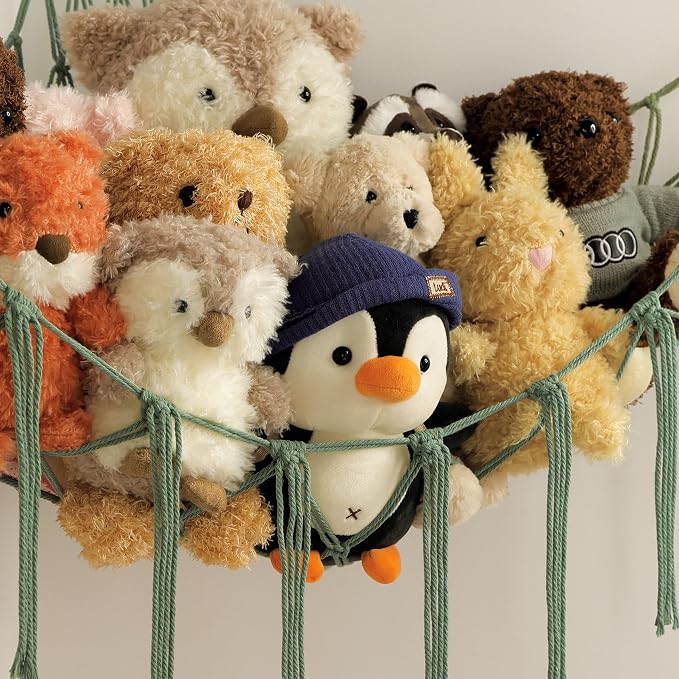 mirolam Stuffed Animal Hammock - Large Stuffed Animal Net Corner - Hanging Stuff Animal Storage Organizer For Plush Plushie Display Room Bedroom Boho Decor