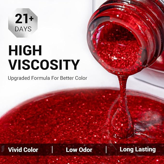 MelodySusie Red Glitter Gel Nail Polish,0.5fl oz Soak Off UV LED Sparkle Red Glitter Gel Polish Nail Art Manicure Salon DIY Nail Design Decoration at Home Christmas Gift for Women-z049