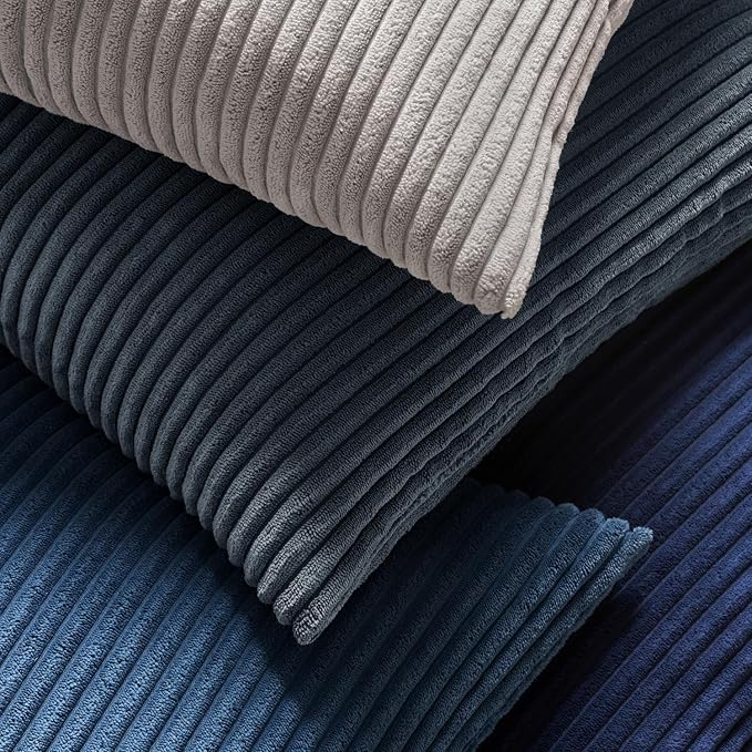 MIULEE Decorative Corduroy Throw Pillow Covers Set of 2 18x18 Navy Blue | Soft Striped Textured Cushion Cases, Boho Coastal Square Pillowcases for Home Decor, for Couch Chair Sofa Bed Living Room