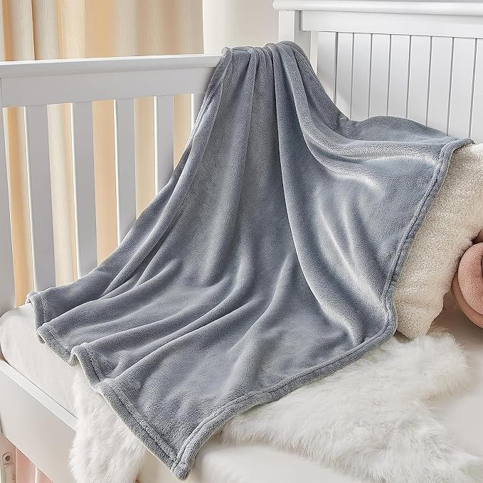 KMUSET Kids Blanket for Boys Girls 30x40 inches, Soft Cozy Fuzzy Swaddle Throw Blanket, Small Fleece Blanket for Crib Stroller, Grey