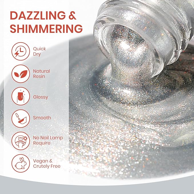 Aurora Silver Magnetic Nail Polish Non Gel, Quick Dry Cat Eye Nail Polish with Magnet for Fingernail Air Drying Fast Lacquer Manicure Gift For Women Girls 16ml/0.54fl oz