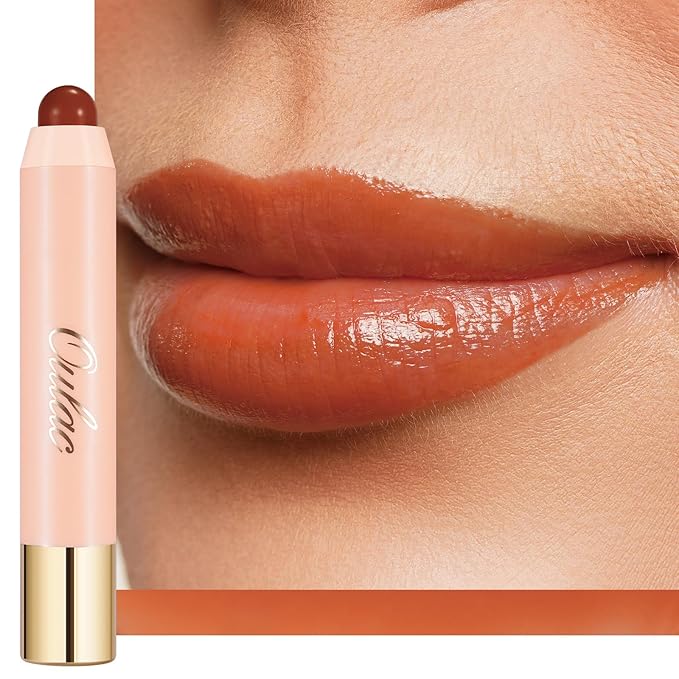 Oulac Reddish Brown Lipstick - Lipstain and Blush Duo, Tinted Lip Balm, Moisturising and Nourishing, Glossy Finish, Vegan, Pumpkin, Please!(07)