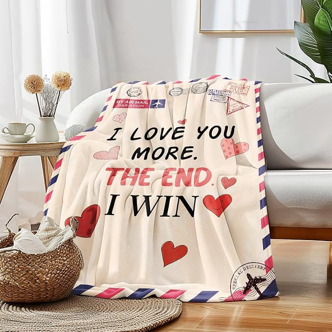 UFOORO Anniversary Couple Gifts for Women, Blanket for Her Him, I Love You More Soft Fleece Throw Blanket, Birthday Romantic Gifts for Girlfriend Boyfriend Wife Husband 55 * 70 inches