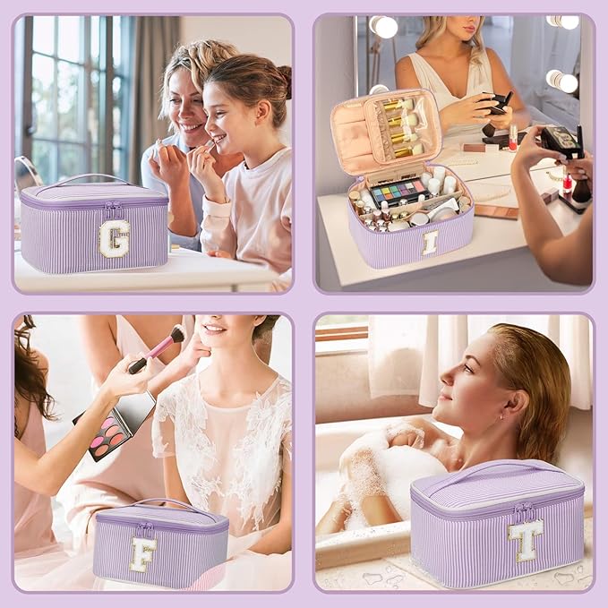 OCHEAL Makeup Bag Valentines Day Gifts for Women, Monogram Cosmetic Bag Purple Travel Makeup Case Beauty Toiletry Bag Organizer Personalized Gifts for Girls Bridesmaid, Sister, Wife, Friends Initial P