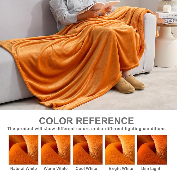Hansleep Twin Orange Fleece Blanket, Soft Flannel Bed Blanket | Fuzzy Cozy Blanket 60x80 Inches, Multi-use for Bed, Sofa, Couch, Travel, Camping, All Season Warm Lightweight Cover