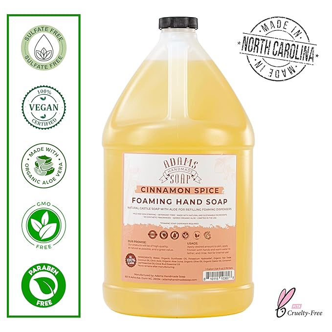 Adams Handmade Soap Liquid Foaming Soap 1 Gal - Cinnamon Spice (Pack of 4)
