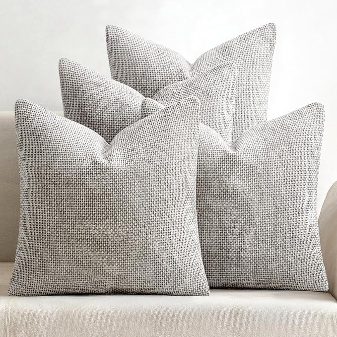 MIULEE Soft Decorative Chenille Pillow Covers Light Gray 20x20 Pack of 4 | Modern Home Decor, All Same Color Set, Couch Throw Pillows, Farmhouse Boho Cushion Covers for Sofa Bed Living Room
