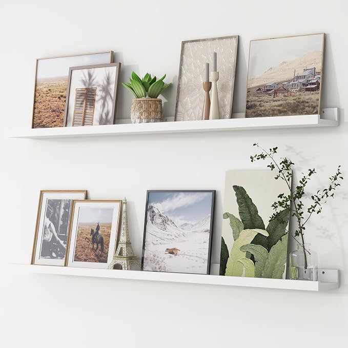 Picture Ledge Shelf, Floating Shelves for Wall, 48" W Set of 2, White | FSC Certified Engineered Wood, Wall Mounted Bookshelf, for Nursery Living Room Bedroom, Pre-Drilled, Easy Install