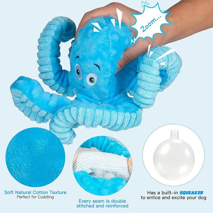 Dog Toys for Aggressive Chewers Indestructible Squeaky Dog Toys Octopus-Tug of War Dog Toys for Large Breed Tough Interactive Stuffed Dog Chew Toys for Puppies Small & Large Dogs