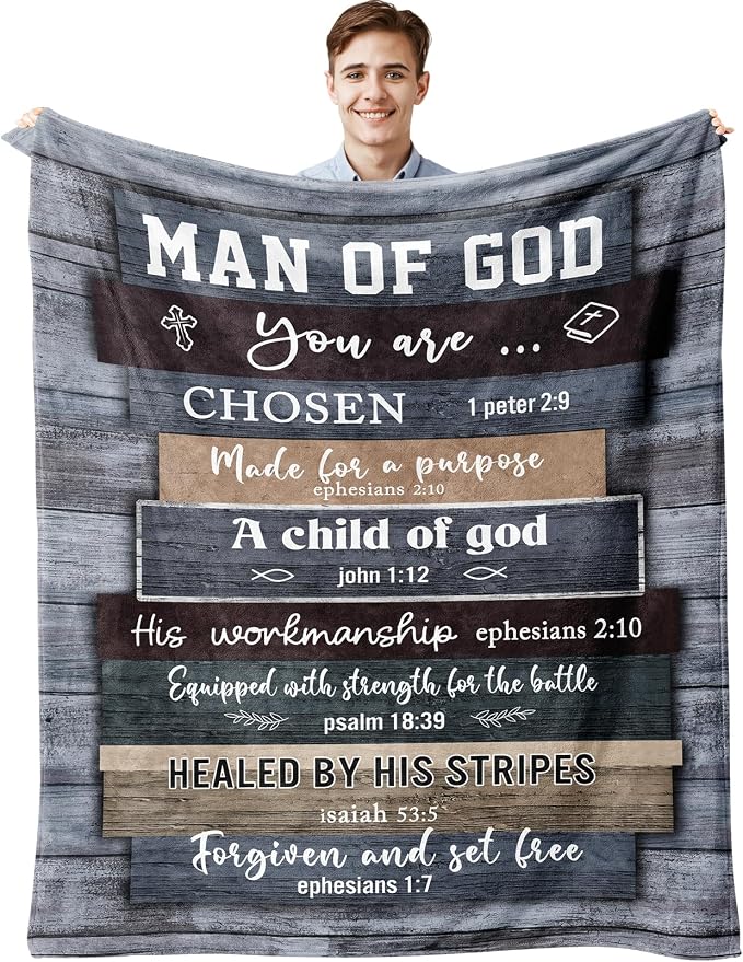 Christian Gifts for Men, Christian Gift Blanket 60"x80", Catholic Gifts, Religious Gifts for Men, Bible Gifts, Spiritual Gifts, Inspirational Gifts, Encouragement Birthday Gifts for Men of God