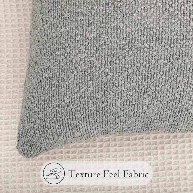 JoraLion 14x24 inch Boucle Lumbar Pillow Cover, Light Gray Woven Texture Neutral Long Pillow Cover Breathable Cushion Case for Couch Sofa Bed Living Room Home Decor (Cover Only)