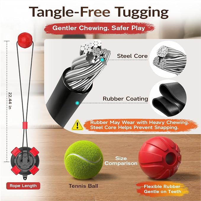 Suction Cup Dog Tug Toy Interactive Puzzle Chew Ball, Tug of War Dog Toys for Small Medium Dogs Red & Black